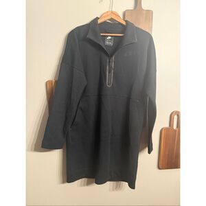 Nike Sportswear Black Fleece Half Zip Mock Neck Long Line T-Shirt Dress Small